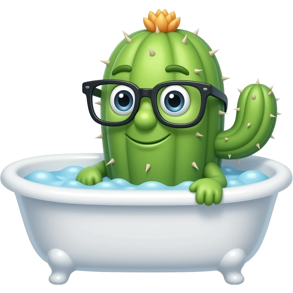 cactus wearing glass having bath emoji