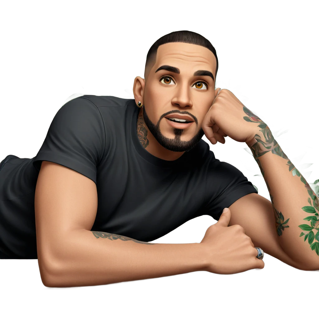male portrait with tattoos and plants emoji