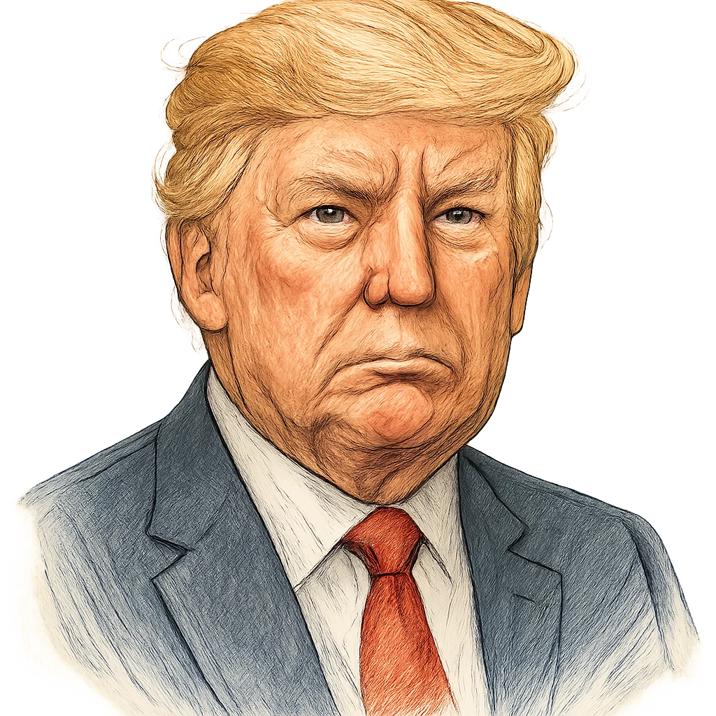 Дональд Трамп в слегка рисованном, но при это объемный стиль, прозрачный фон emoji