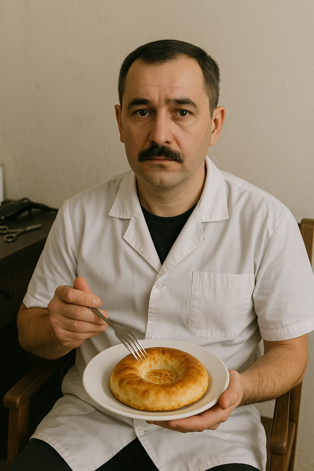 sartarosh xonada shunchaki tarelka v vilka ushlab utirsin tarelkada esa faqat uzbekcha non bulsin kayfiyati xam urtacha bulsin xursan bob ketmasin emoji
