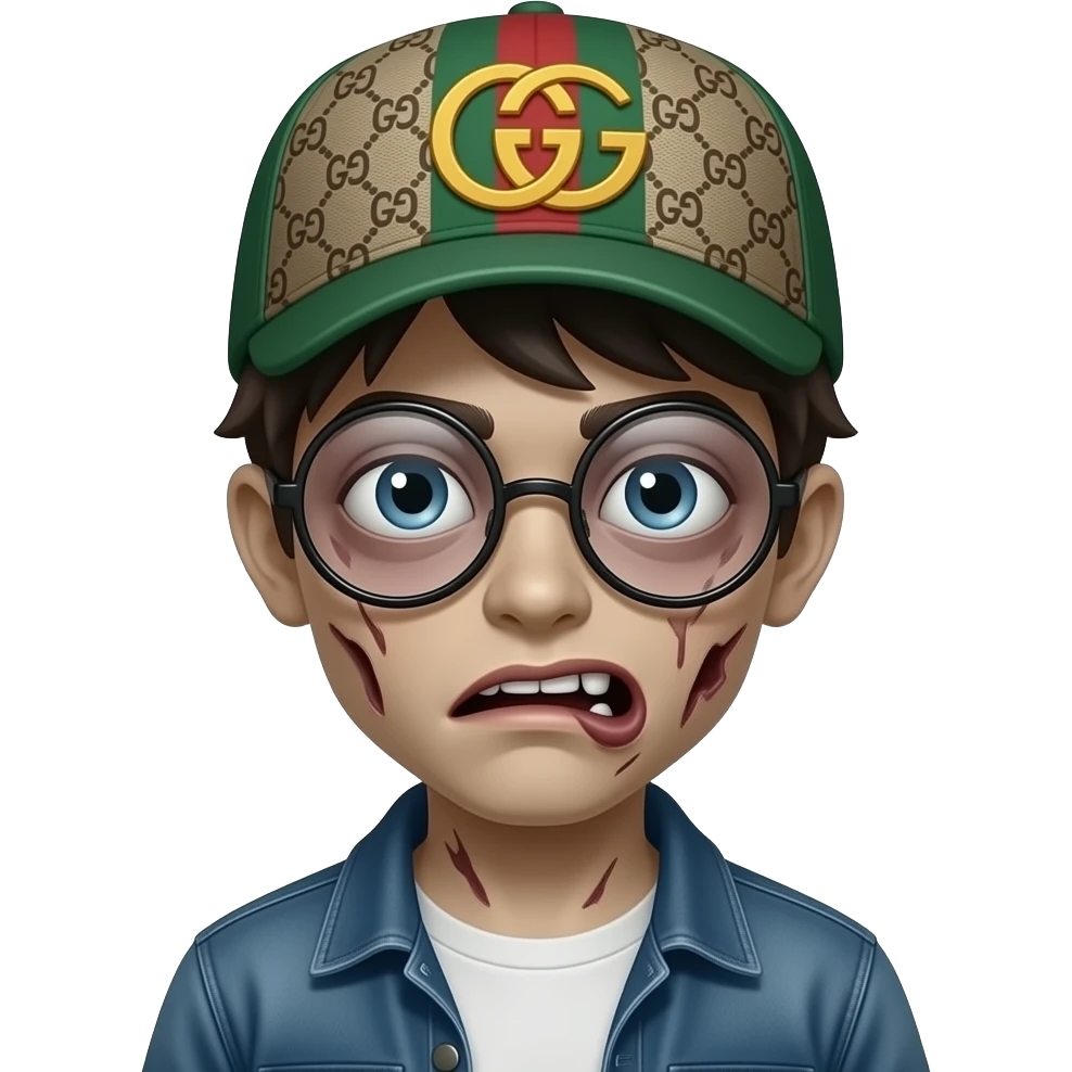 Zombie with Gucci cap with round glasses and more teen emoji