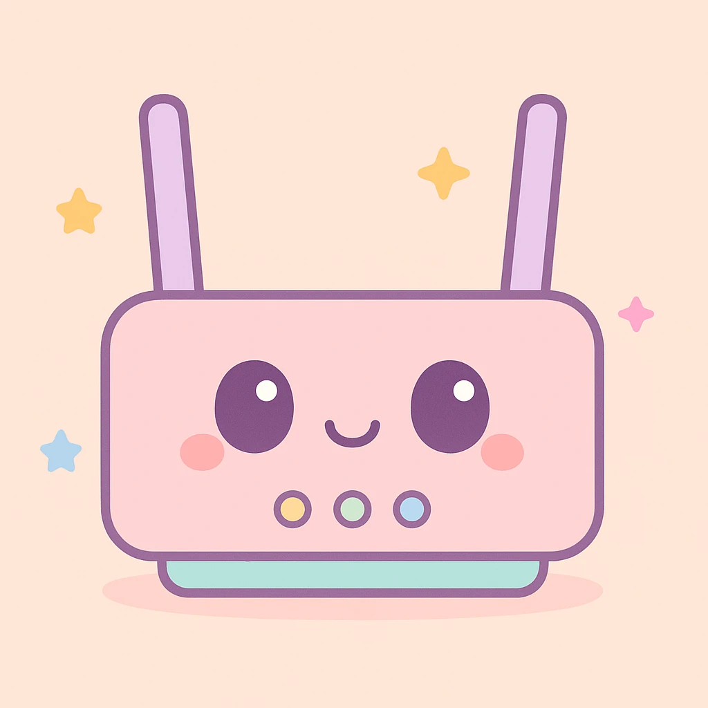 cute router with a friendly face, soft colors, adorable and friendly appearance, kawaii style emoji