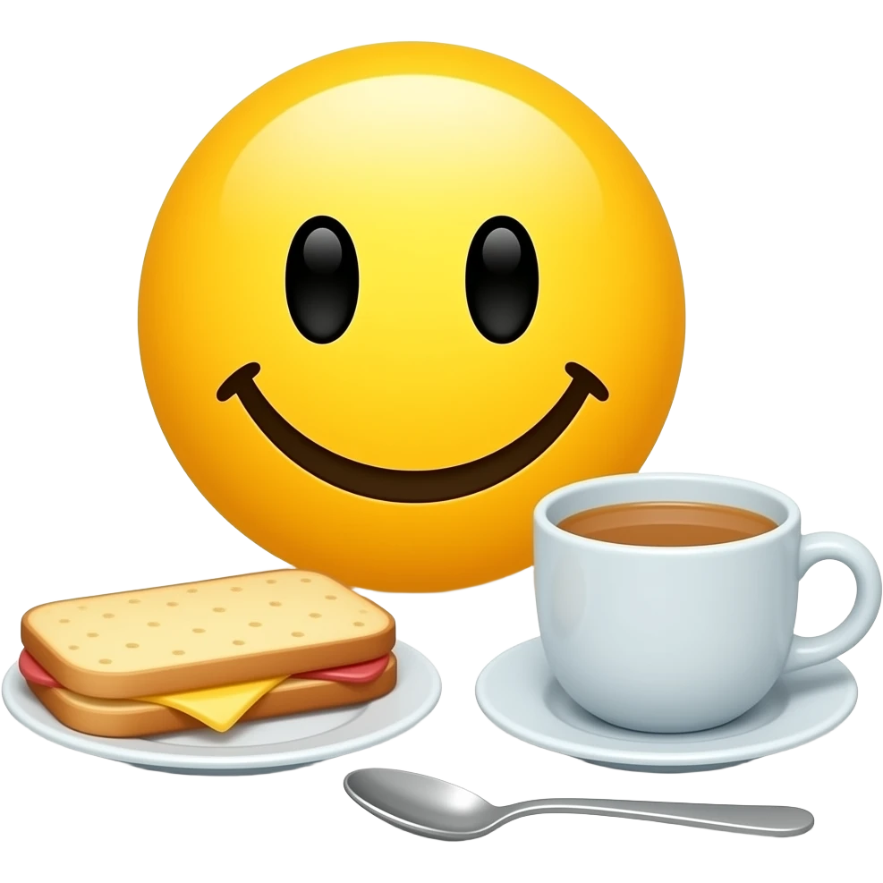 Yellow smiley emoji with good morning breakfast emoji