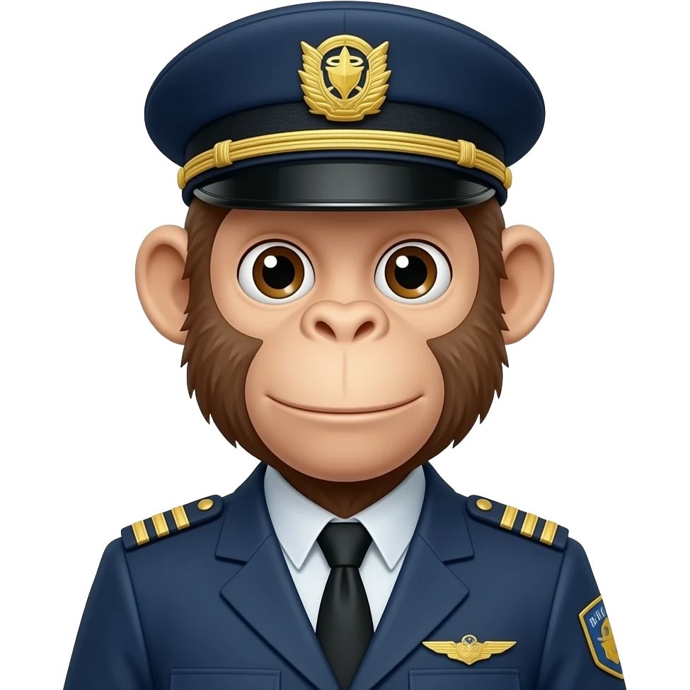 monkey standing pose with half body close up wear a driving uniform half body close wear a dirving cap emoji