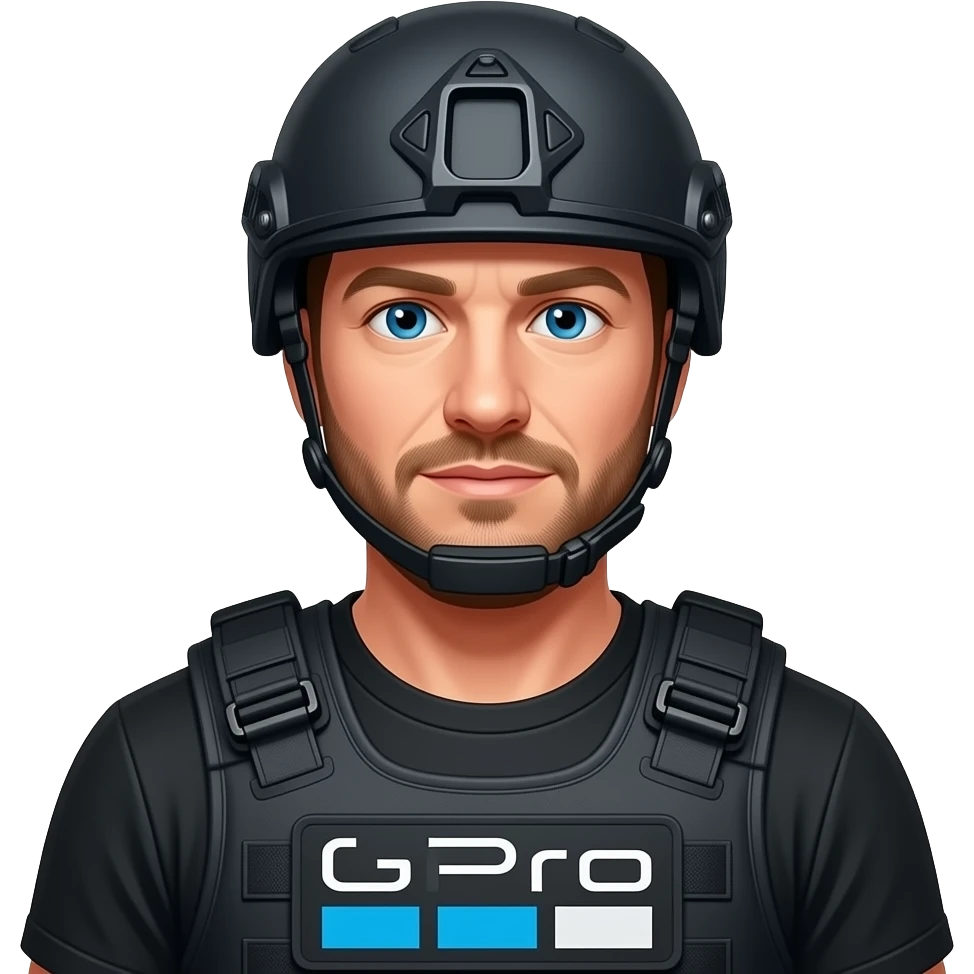 brenton tarrant in a ballistic vest and a gopro helmet emoji