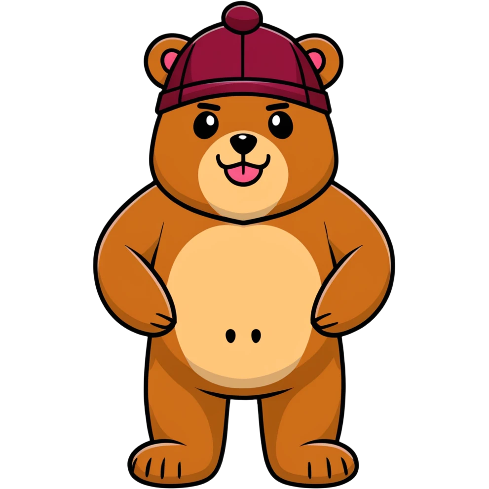 Tan Bear wearing a maroon Nasty Pig hat emoji