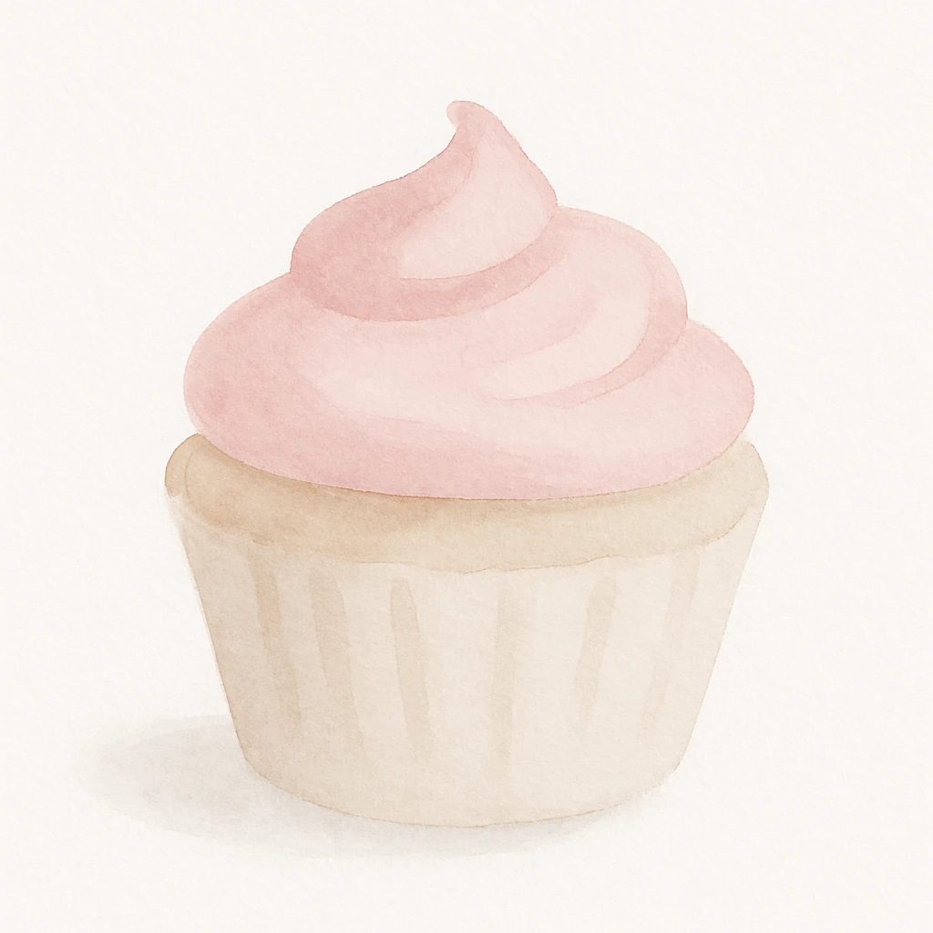 cupcake with pink icing, watercolor illustration emoji