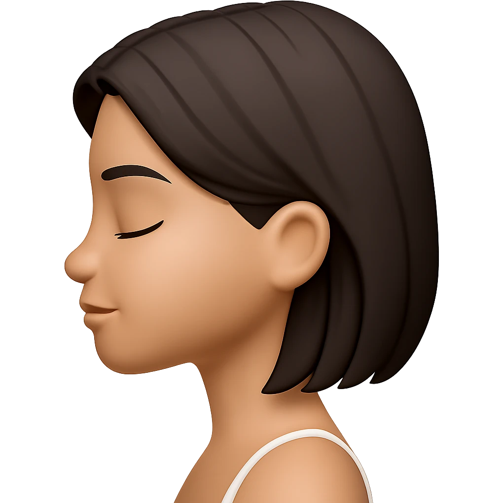 Create a side profile view of this girl's head in Apple emoji style with eyes closed and a peaceful expression. The image should have a 3D look with soft shading and a transparent background, capturing the essence of Apple style emojis. emoji