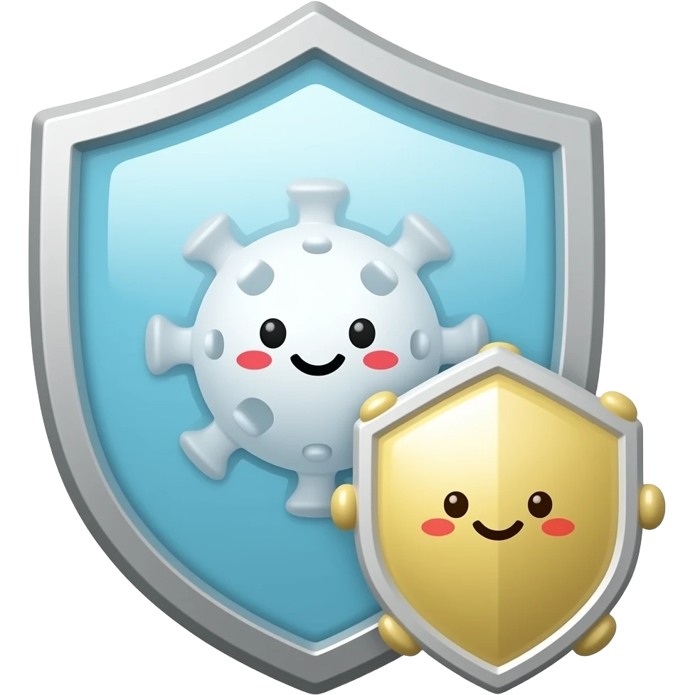 cute minimalistic immune system icon, shield protecting from bacteria and viruses, white blood cells, soft colors, clean aesthetic, simple biology illustration emoji