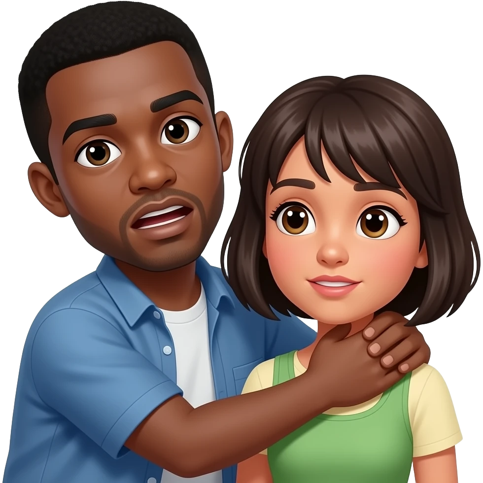 Black Guy choking around the neck of mixed girl with short hair emoji