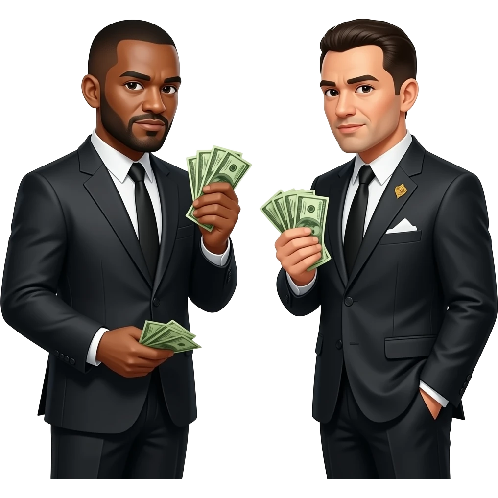 Two yang mafia Men dealing money each other, realistic emoji