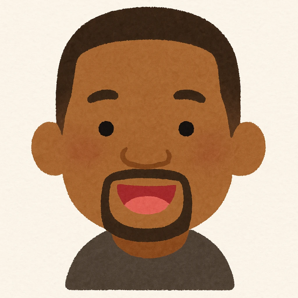 Will Smith's head in Irasutoya style, friendly and cartoonish, simple shapes, soft colors, cheerful expression emoji