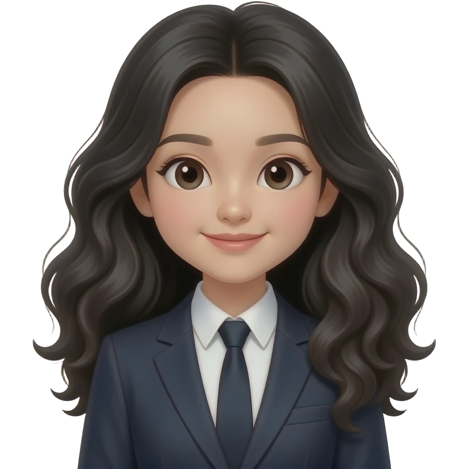 asian cute girl with black long very curly hair wearing suit emoji