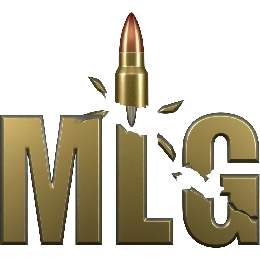 Надпись MLG пронзённая пулей и в конце сломанная буква G emoji