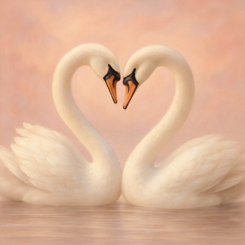 elegant and romantic style heart formed by two swans emoji