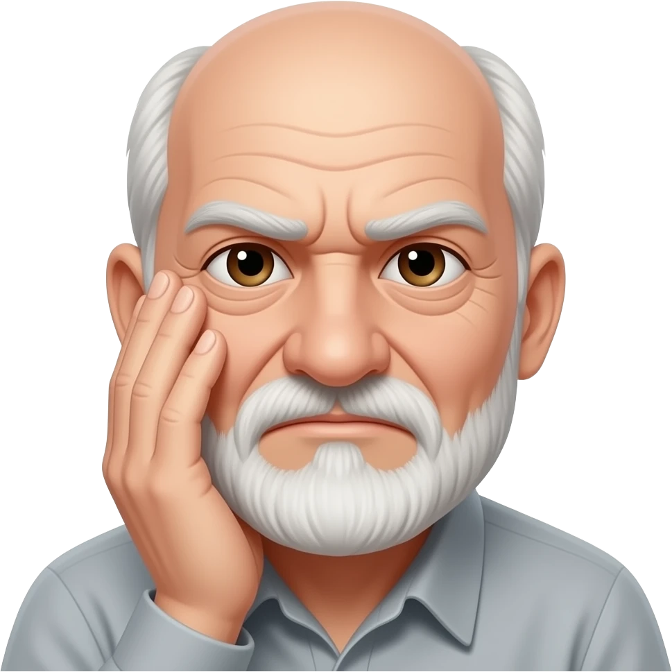 Thin face Long nose Side parting short hair  Grumpy small Brown eyes Very Old man white face very short beard face palm emoji