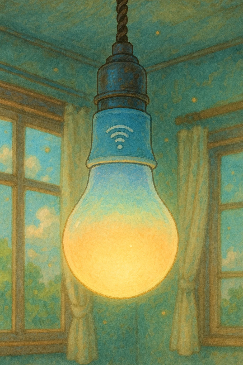 smart lightbulb, whimsical, soft colors emoji