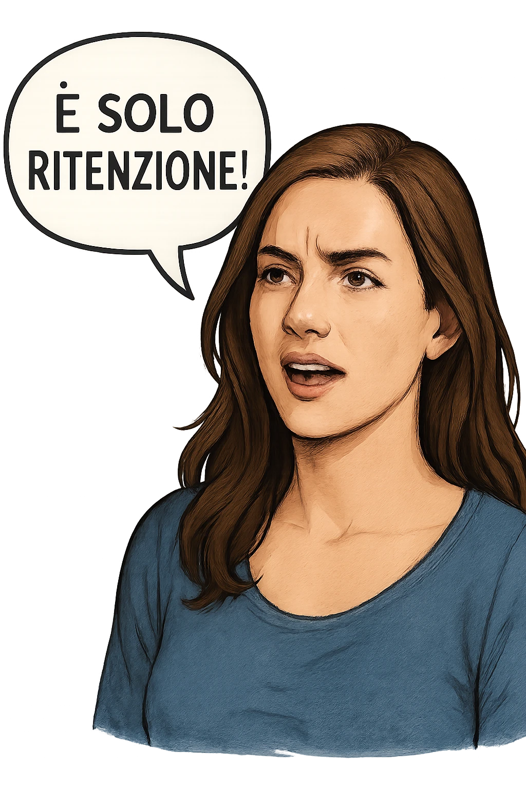 DONNA REALISTICA CHE DICE IN UN FUMETTO ALLA SUA SINISTRA: "è SOLO RITENZIONE!" emoji