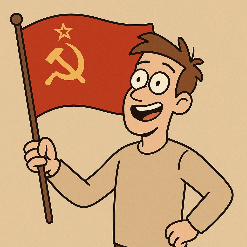 Soviet Union flag, bright red field, gold hammer and sickle with star, minimalistic, flat style emoji