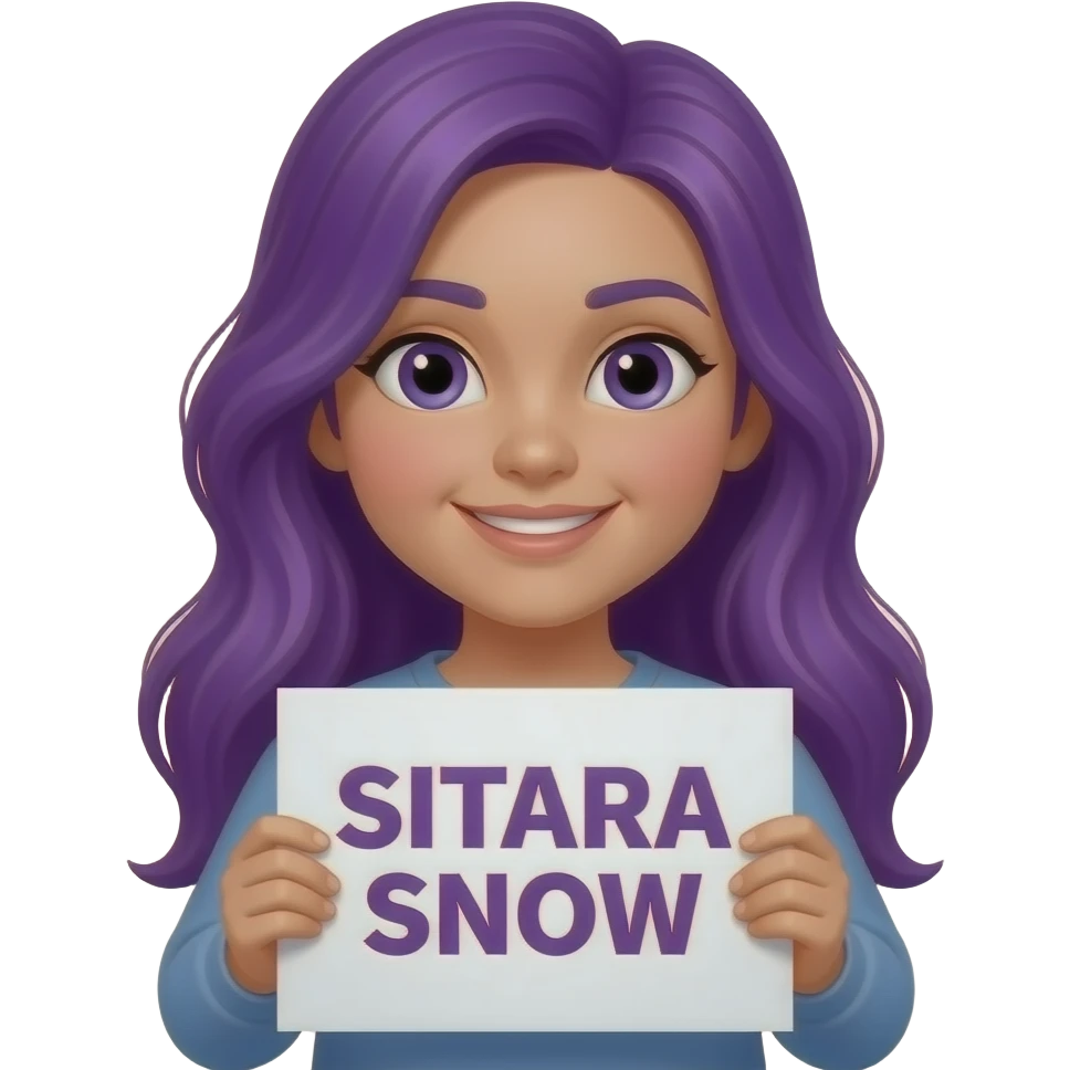 girl with long purple hair with a SITARA SNOW sign emoji
