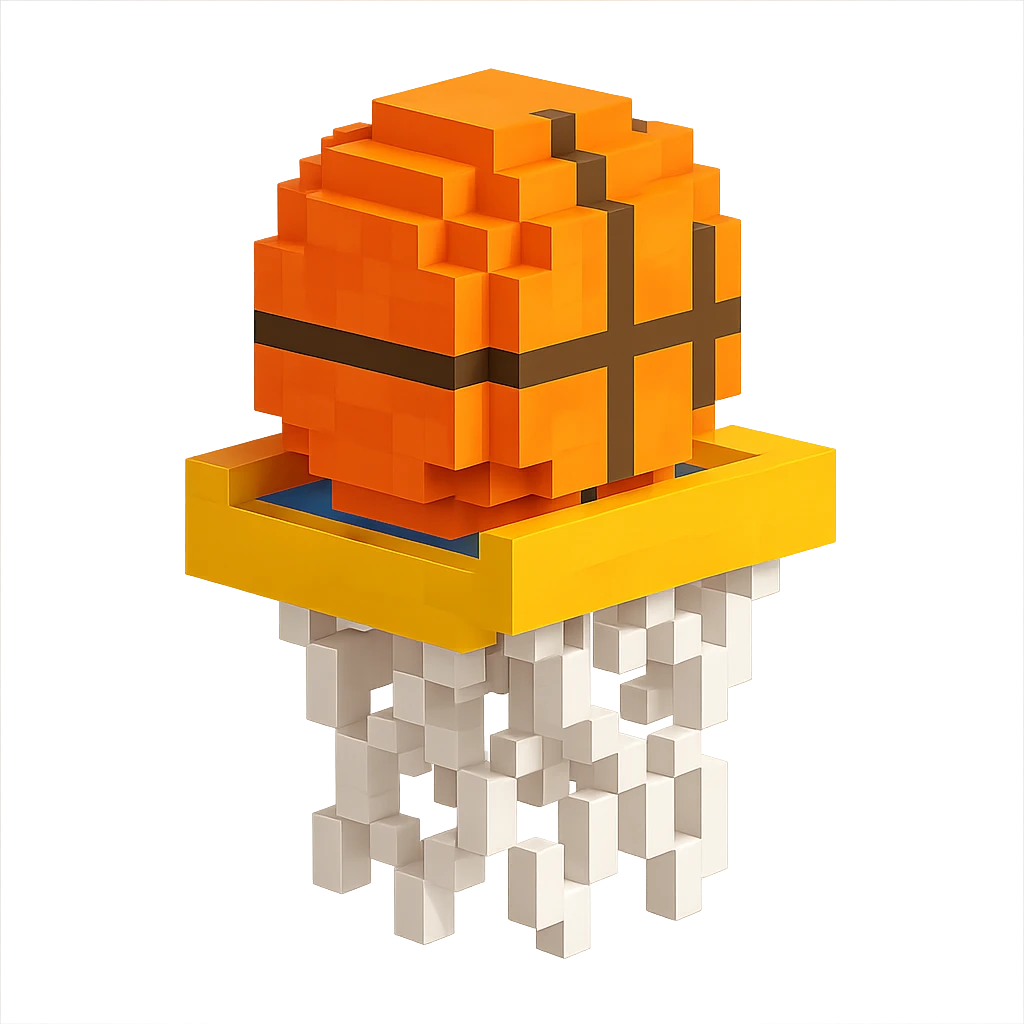 Voxel-style basketball in a net, variation 2 emoji