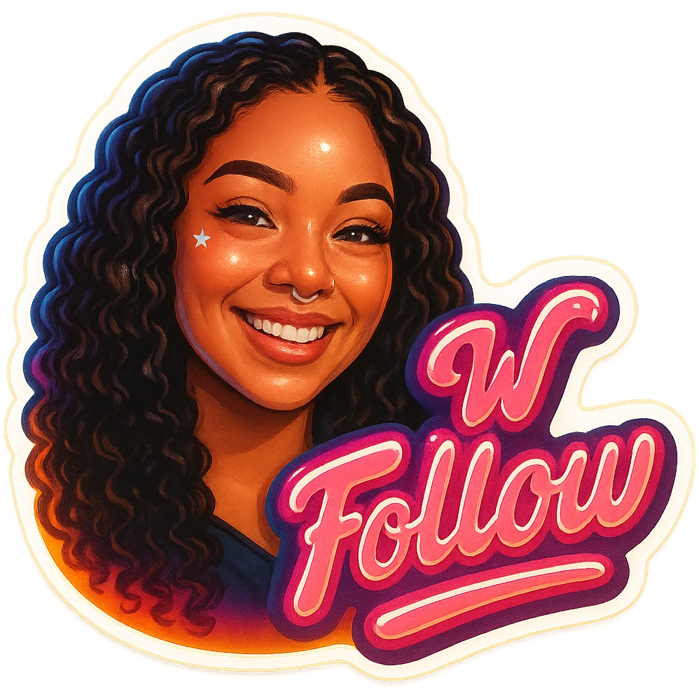 Smiling add the words W Follow in pink emoji