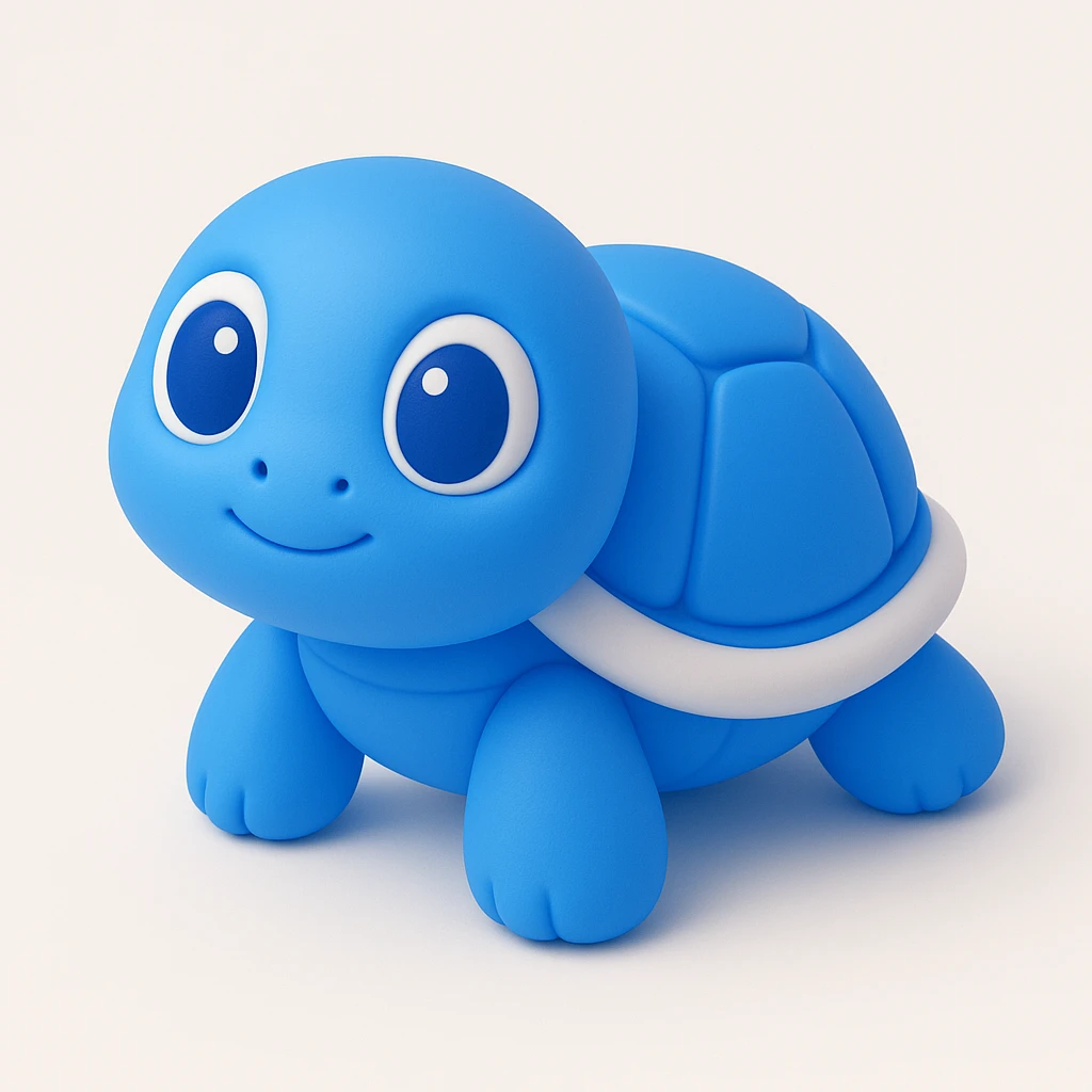 whimsical 3D green turtle with a round face, large expressive eyes and tiny paws emoji
