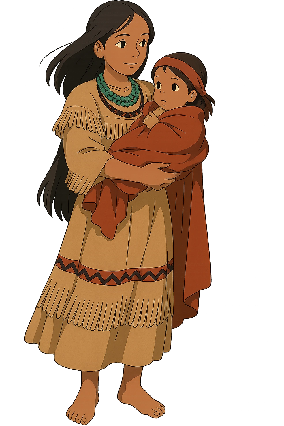 The Full body of A native American woman from the 1830s holding her child  emoji