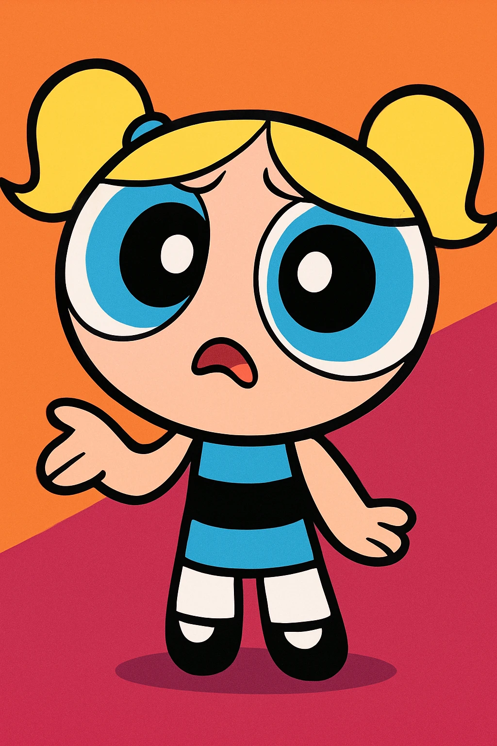 Powerpuff Girls character with a confused emotion, cartoon style, vibrant colors emoji
