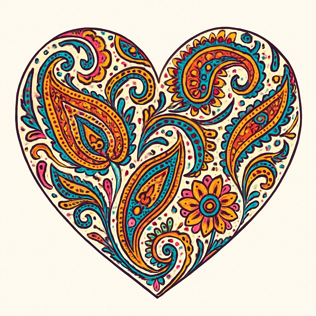 heart with a paisley pattern, digital illustration emoji