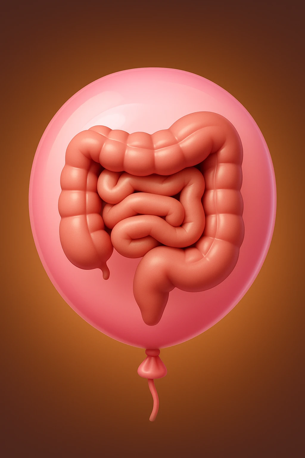 EMOJI STILE IPHONE 3D DI UN INTESTINO CHIUSO IN UN PALLONCINO CHE SIMBOLEGGIA GONFIORE, IPERREALISTICA 4K emoji