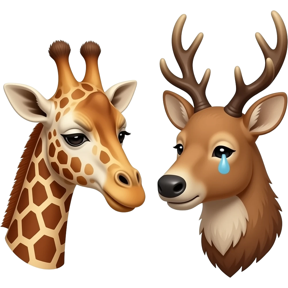 Einfacher Giraffenkopf traurig und Elchkopf traurig und schauen sich an emoji