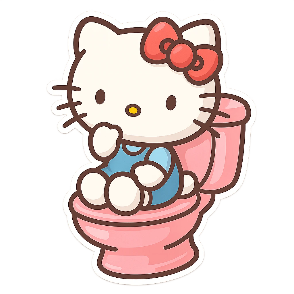 a pink toilet with Hello Kitty sitting on it, cute and playful, vibrant colors emoji