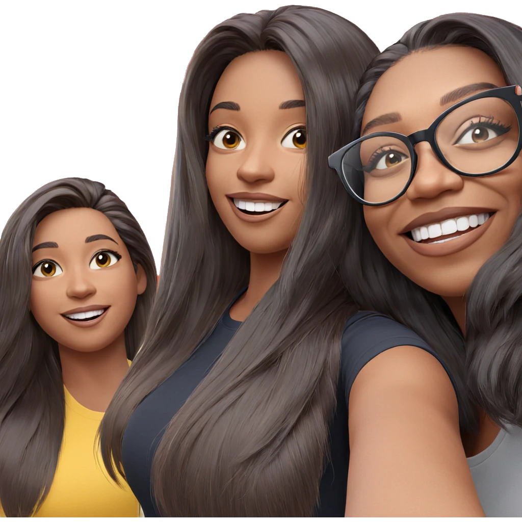 three girls smiling selfie emoji