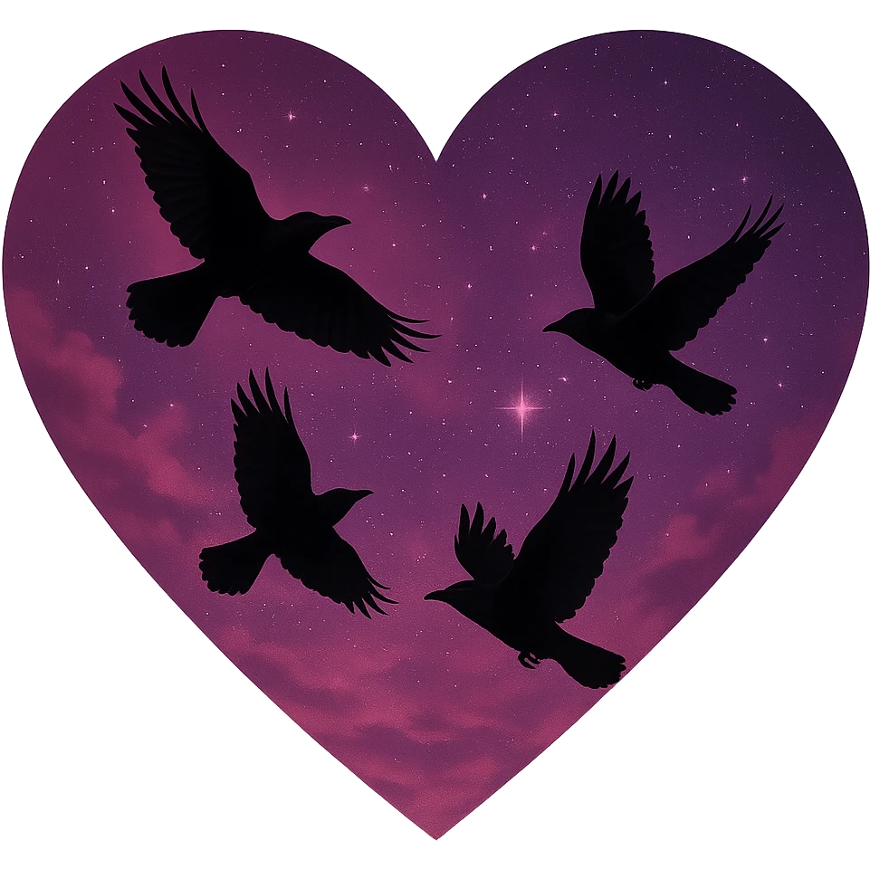  heart with pink night sky and dark ravens, remove background emoji