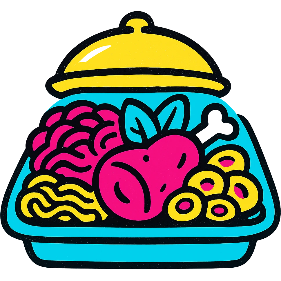 catering tray with assorted dishes, colorful and inviting, pop colors style emoji