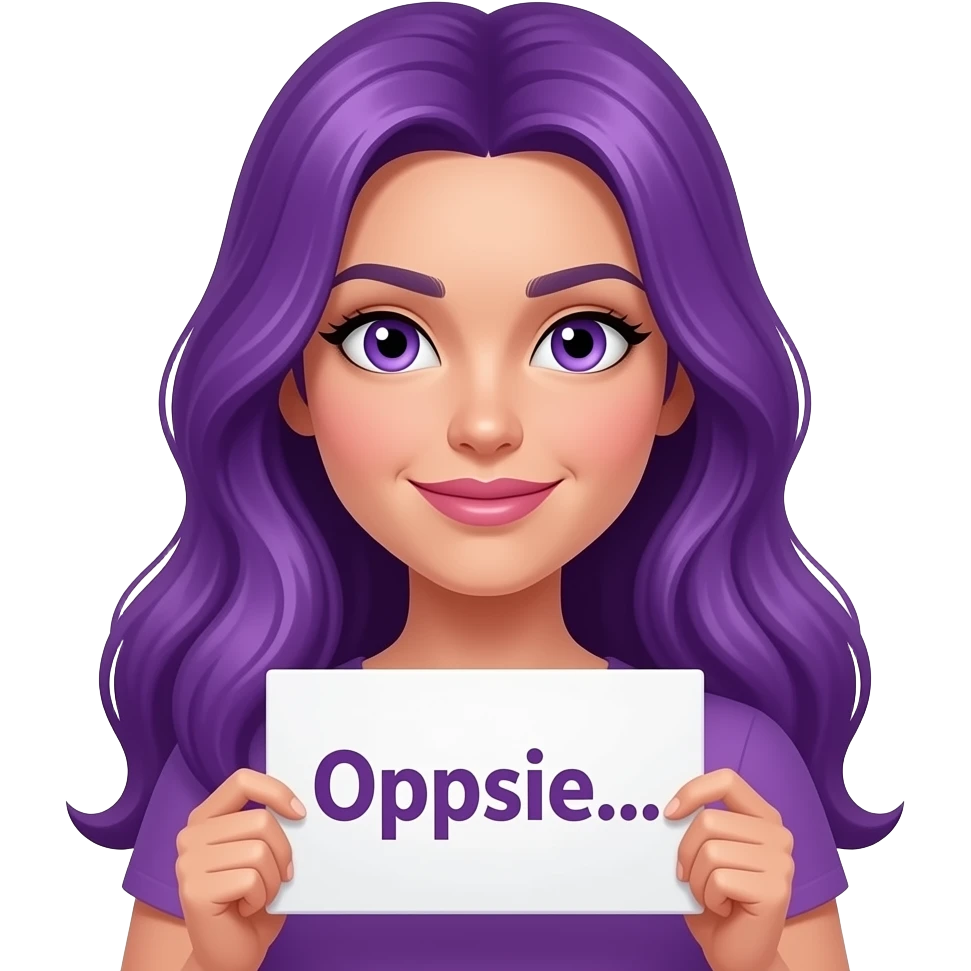 sexy girl with long purple hair and purple eyes holding a Oopsie... sign emoji