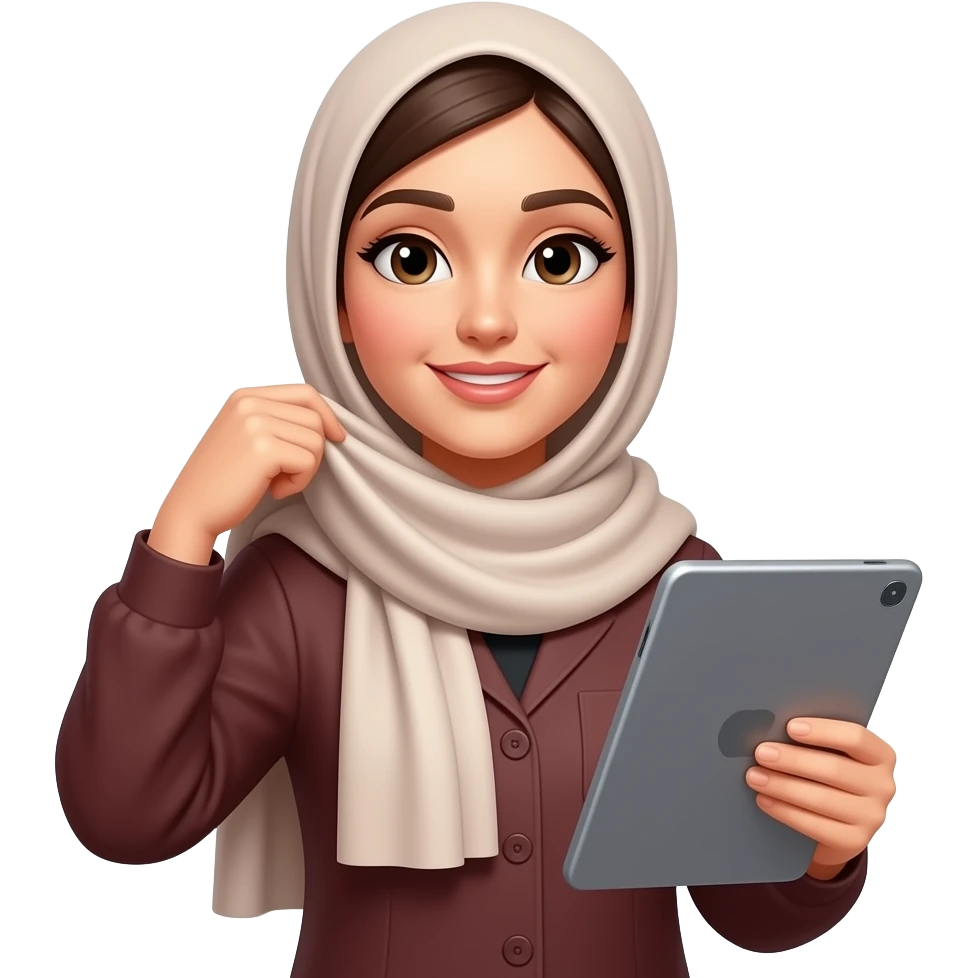 beautiful model woman weaning hijab and holding Ipad emoji