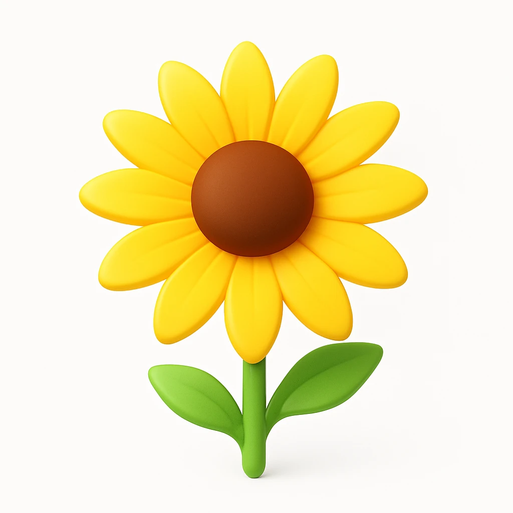 Make the yellow rudbeckia flower with a brown center and green stem more volumetric with pronounced light and shadow effects and realistic highlights in 3D iOS style on a white background. emoji