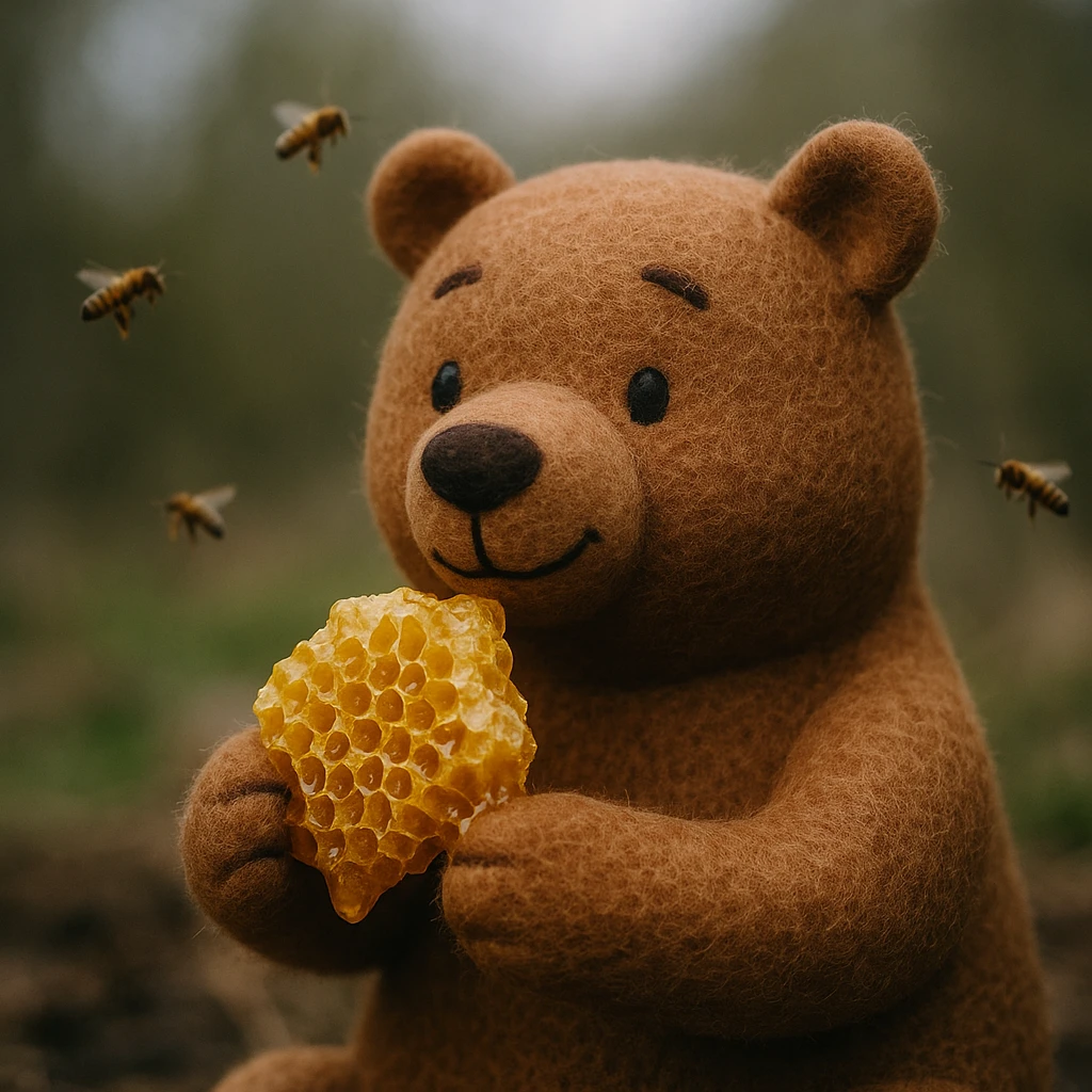 bear eating honeycomb with bees flying around emoji