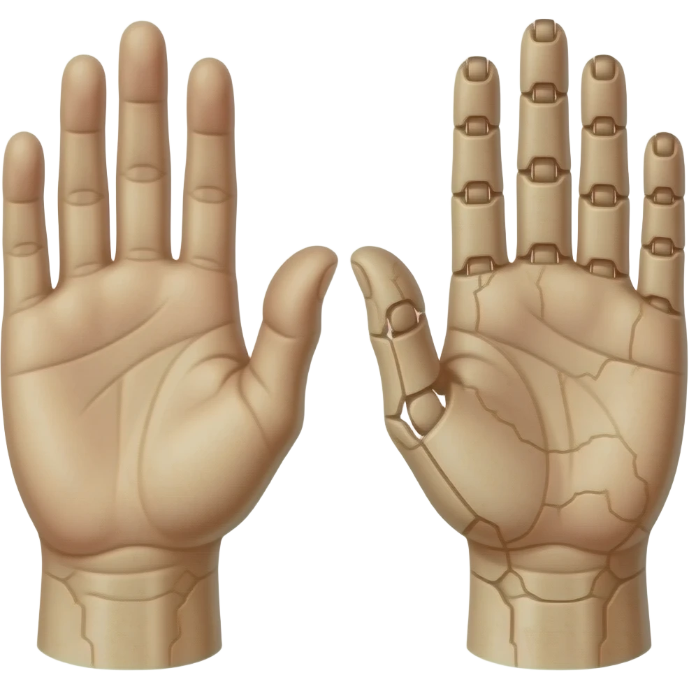 cyberpunk  - the touch of the fingers of two palms as in Michelangelo's painting in the Sistine Chapel, but mechanically constructed emoji