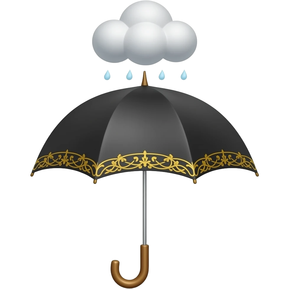 Small rain cloud above a classic umbrella, isolated, centered, no background, no scenery, no text, soft gray cloud, elegant London rainy weather theme emoji