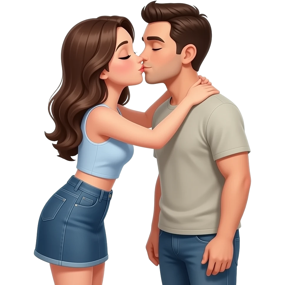 Çok kısa etek ve crop giyip bir adamı öpen kadın emoji