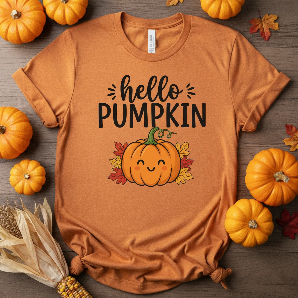 t shirt with print "hello pumpkin" emoji