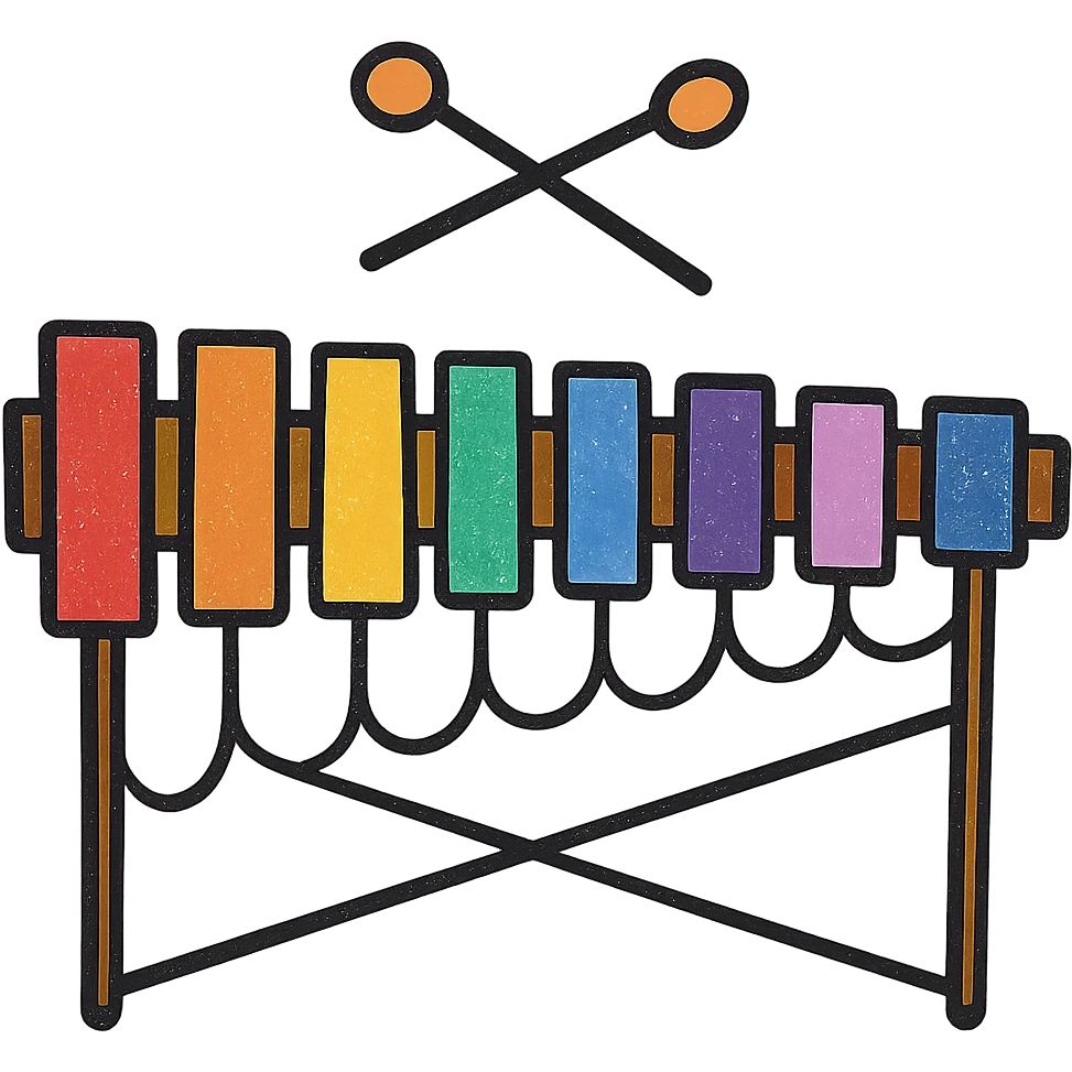 Make this marimba more colorful, keep the hand drawn black outline style, no background. emoji