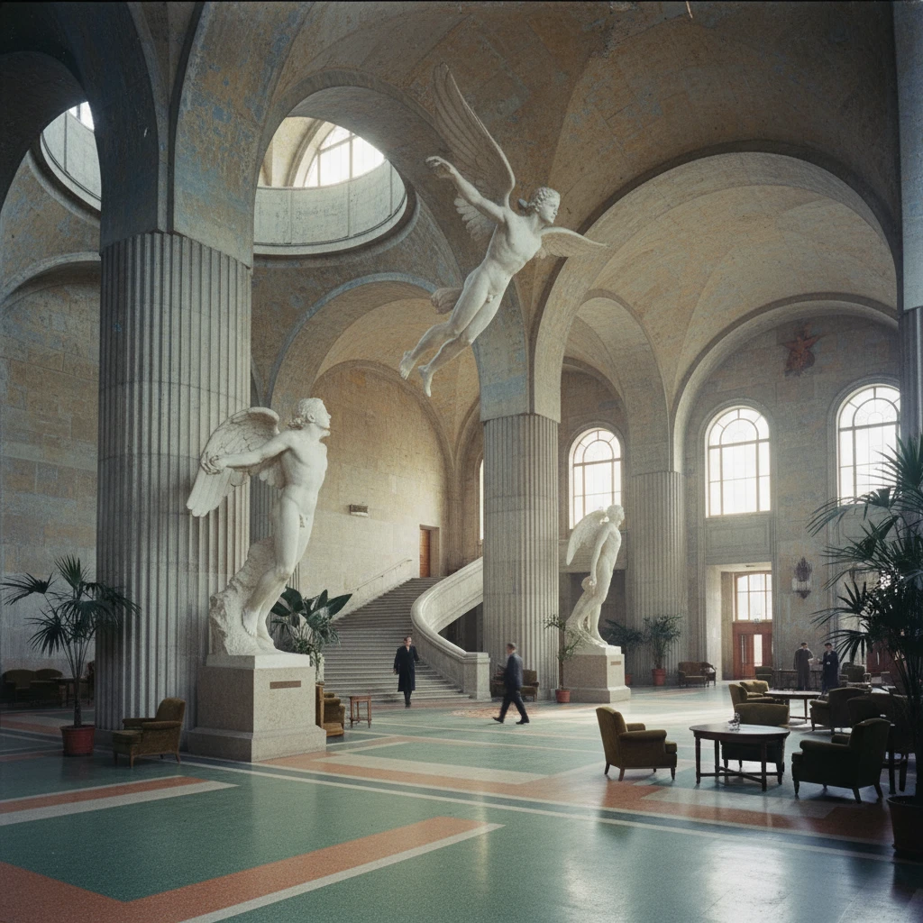 Дом Аэрофлота Чечулина изнутри. Огромные арки и скульптуры Икара

Стиль - архивные цветные фотодокументы emoji