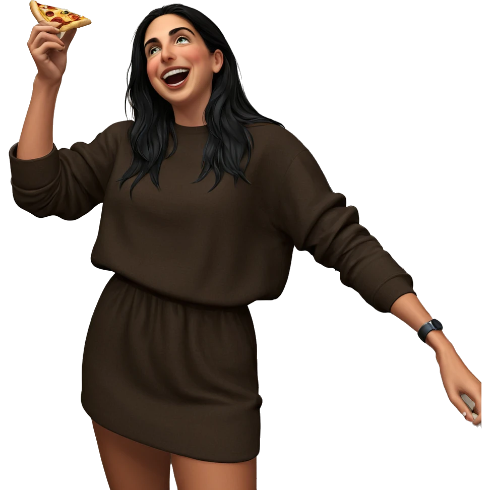 girl enjoying pizza indoors emoji