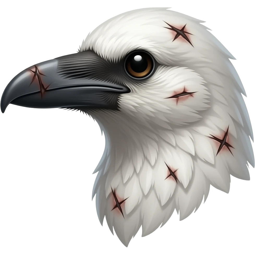 White crow with lots of scars and scratches emoji side profile head emoji