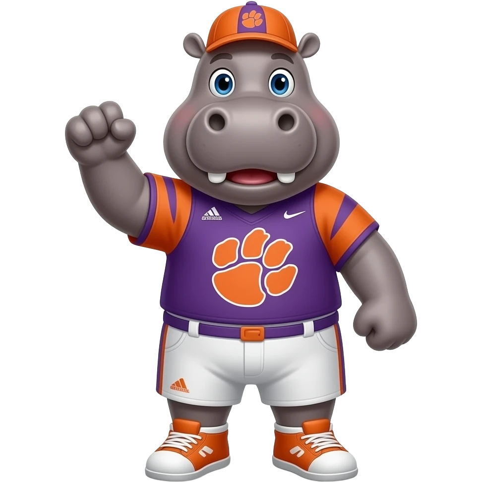 hippo cheering on Clemson tigers decked out in gear emoji