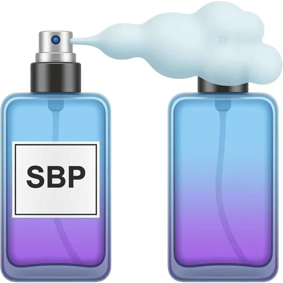 blue/purple men fragrance, tall with the writting SBP make it be spraying emoji